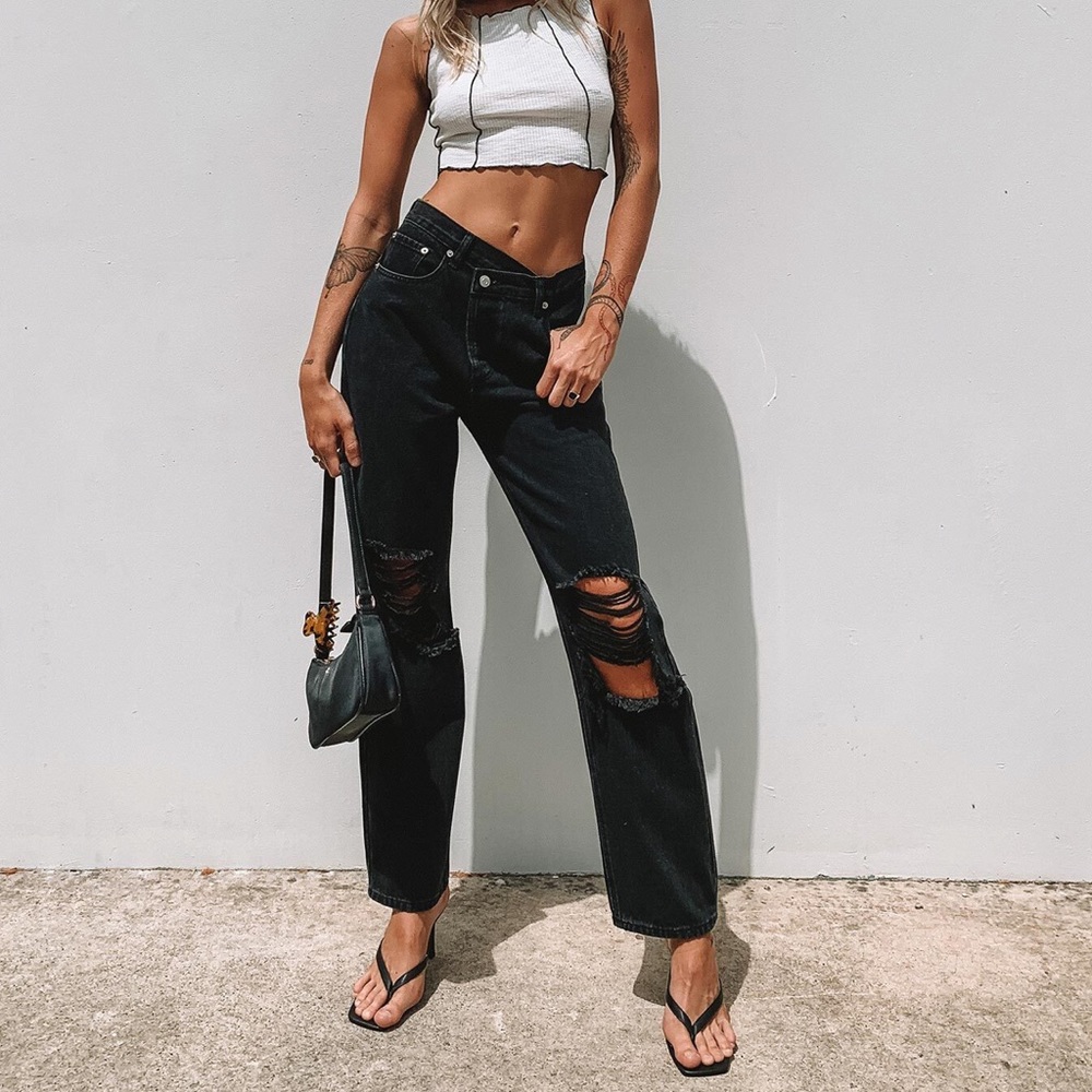 Princess Polly Holly Asymmetric Ripped Jeans